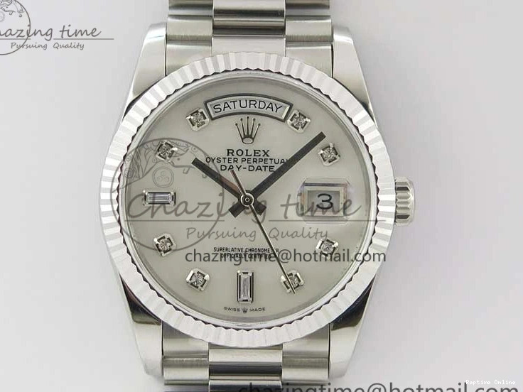 0521 Day-Date 36 SS 128239 Bp Maker Best Edition White MOP Dial Crystral Markers on President Bracelet FlexibleFit 3153